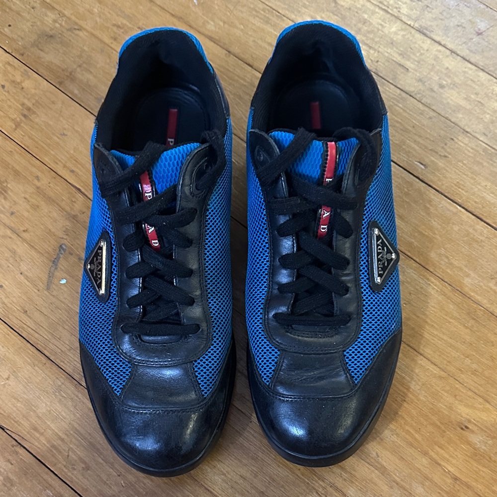 Prada Men's Black and Blue Mesh Sneakers